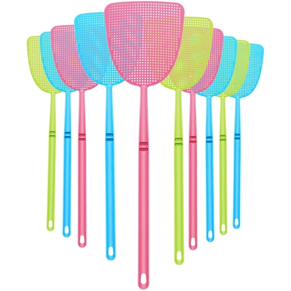 10 Pcs Fly Swatter Bulk Plastic Colorful Strong Flexible Manual Fly Swat Set Long Handle Durable Bug Swatter for Indoor and Outdoor