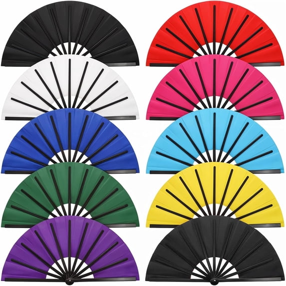 10 Pcs Folding Hand Fans Bulk, 13 Inch Multicolor Clack Fan Large Decorative Dance Fans for Line Dancing for Performance Dance, Party Decorations, Gifts