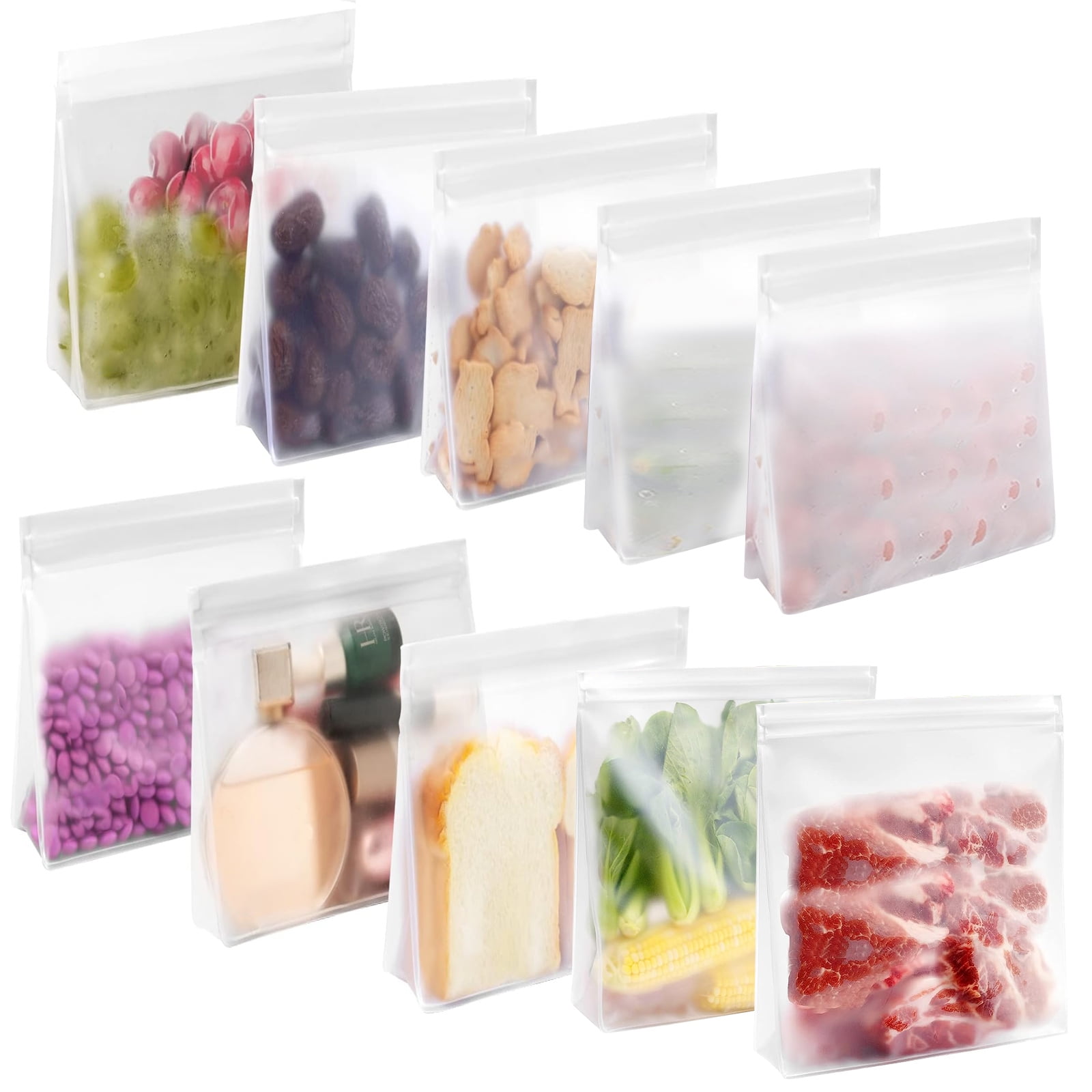10 Pcs Food Storage Freezer Bags, Reusable Sandwich Bags Food Storage Bags Ziplock Bags with