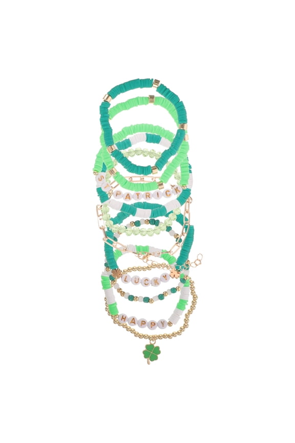 10 Pcs Four Leaf Bracelet St Patrick's Day Jewelry Gift Women Wrist Birthday Present Polymer Clay Miss