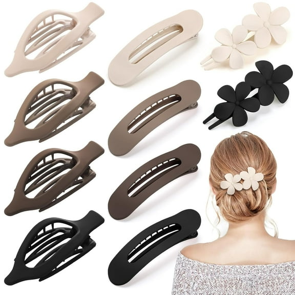 10 Pcs French Flat Hair Clips for Women - 3 Styles Non-slip Flat Claw Clips Matte Hair Claws for Thin Thick Hair