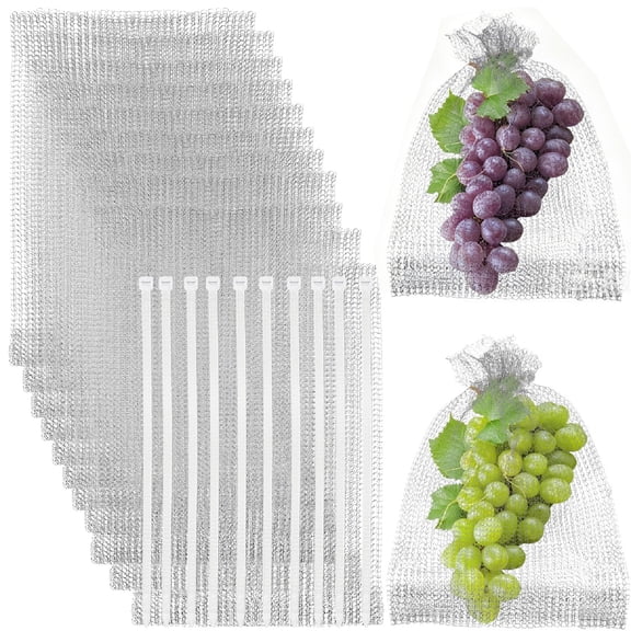 10 Pcs Fruit Protection Bags, Bexikou 10 x 9 Inch Fruit Tree Netting Mesh Bags, Fruit Protection Wire mesh Bags for Fruits & Vegetables, Garden Netting Covers Pest Barrier for Grape Apple Pomelo