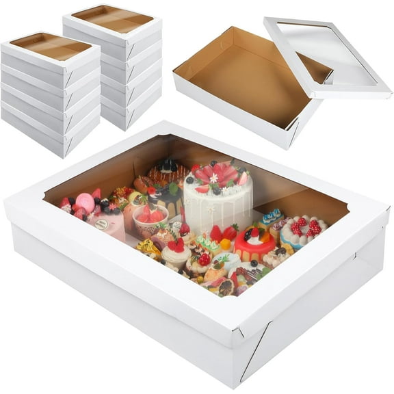 10 Pcs Full Sheet Cake Box with Window Large Bakery Boxes Corrugated Rectangle Cake Packaging Boxes for Donuts Cookie Cupcake Baking Pastry Decor Supplies(19.5 x 26.5 x 5 Inches)