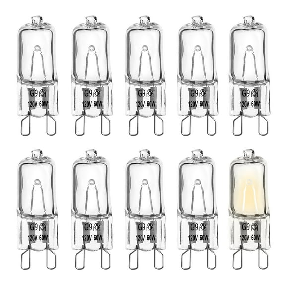 10 Pcs G9 Halogen Light Bulb 120V 60W JCD Bi-Pin Base Dimmable 2700K Warm White, Replacement Bulbs for Chandeliers, Ceiling Fixture, Table Lamp, Microwave Oven
