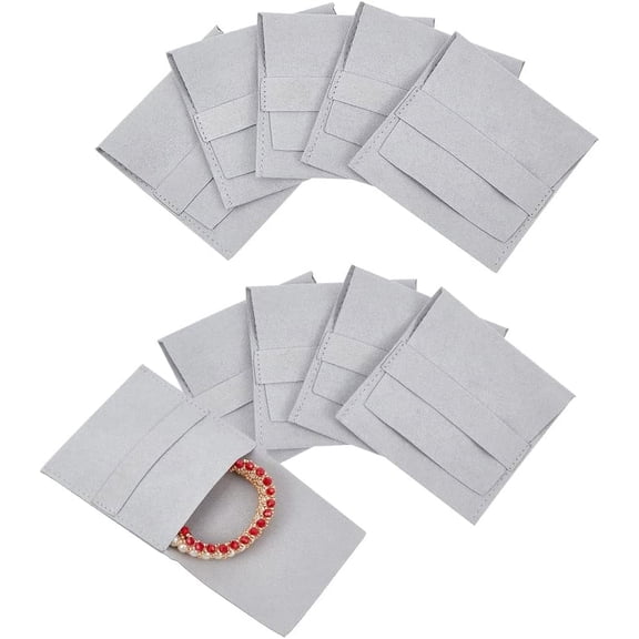 10 Pcs Gainsboro Microfiber Jewelry Pouch 3.1x3 Inch Foldable Leather Luxury Jewelry Gift Bag Bracelets Necklace Earrings Rings Packaging Pouch Envelope Style Sac for Jewelry Storage DIY Gainsboro