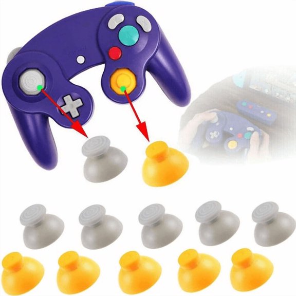10 Pcs Gamecube Controller Thumbstick Caps Replacement, 5 Gray & 5 Yellow Wear Resistant Joystick Rubber Caps Repair Parts for NGC Gamecube Controller