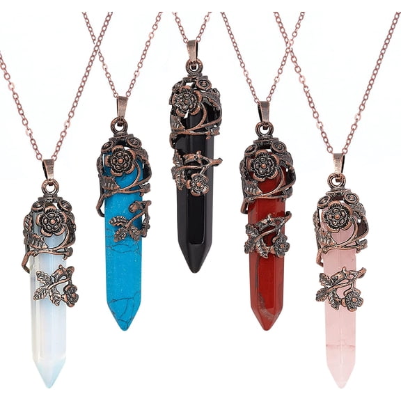 10 Pcs Gemstone Pointed Quartz Pendants Making Kits Include 5 Colors Quartz Stone Pointed Pendants and 5 Pcs Brass Cable Chains for Necklace Jewelry Making
