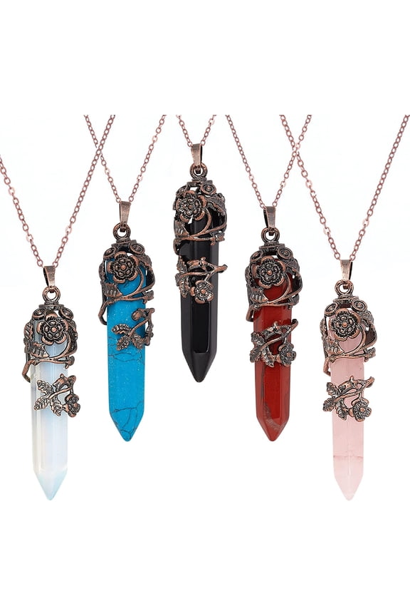 10 Pcs Gemstone Pointed Quartz Pendants Making Kits Include 5 Colors Quartz Stone Pointed Pendants and 5 Pcs Brass Cable Chains for Necklace Jewelry Making
