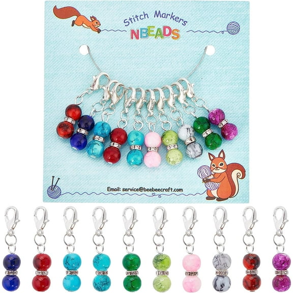 10 Pcs Glass Bead Stitch Markers Alloy Enamel Crochet Stitch Marker Charms Locking for Knitting Weaving Sewing Quilting Jewelry Making 1 Set
