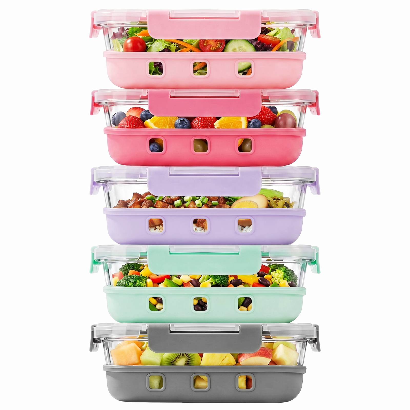 10 Pcs Glass Food Storage Containers with Silicone Boot 35oz, Glass Containers with Airtight BPA-Free Plastic Lids, Meal Prep Set, Dishwasher, Microwave & Freezer Safe, Leak Proof