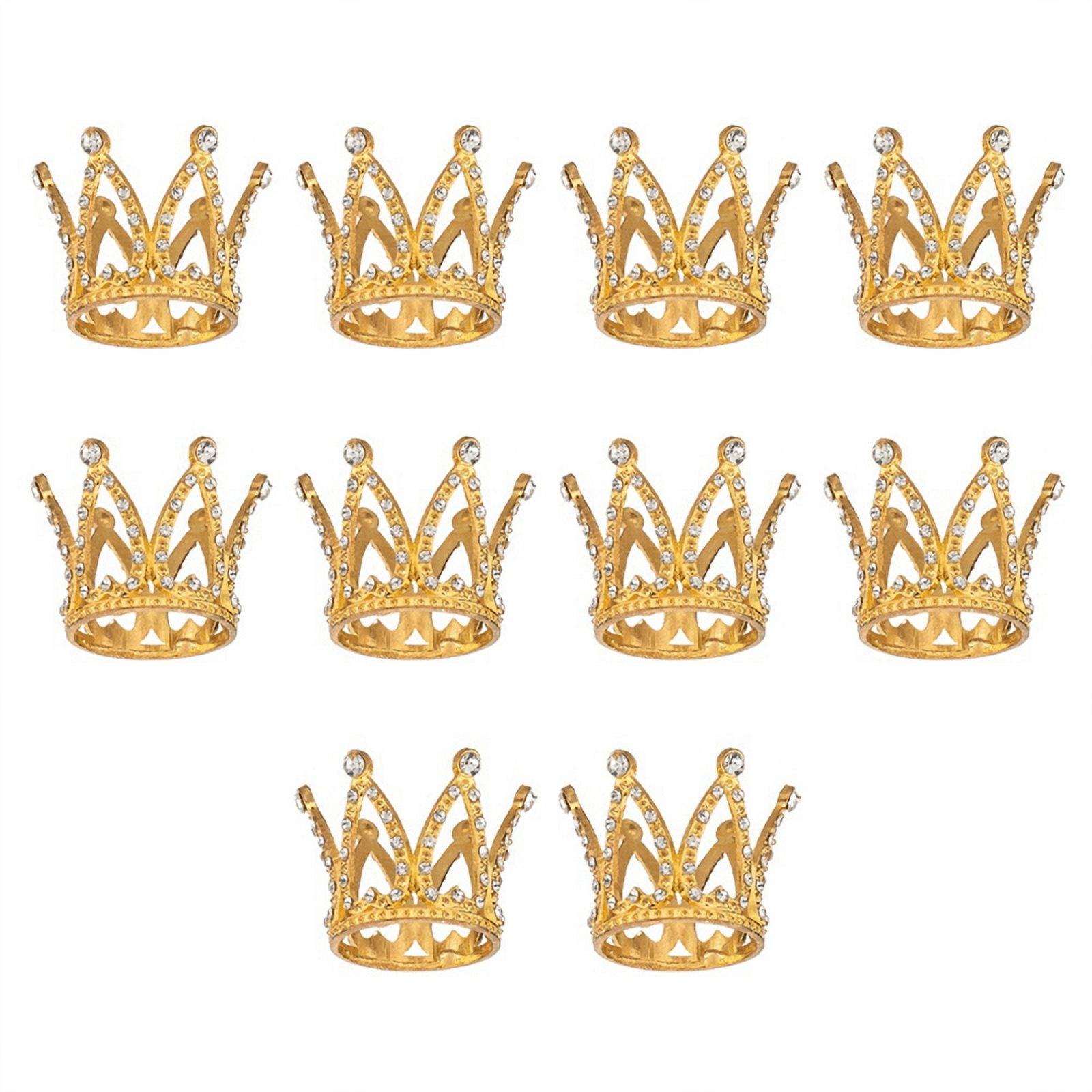 10 Pcs Gold Cake Topper Tiny Baby Small Rhinestone Crown for Flower Arrangements Shower Birthday Wedding Decor