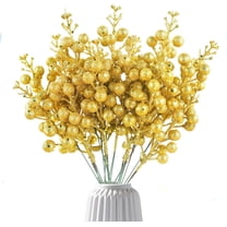 10 Pcs Gold Christmas Glitter Berries Stems Christmas Tree Picks 7.8 Inch Artificial Christmas Picks Stems Faux Holly Berry Branches for Christmas Tree Ornament DIY Crafts Wreath Holiday and Home Dec