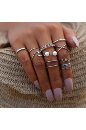 10 Pcs Gold Knuckle Stackable Rings Set for Women, Bohemian Gold/Silver Plated Comfort Fit Vintage VSCO Wave Joint Finger Rings Gift