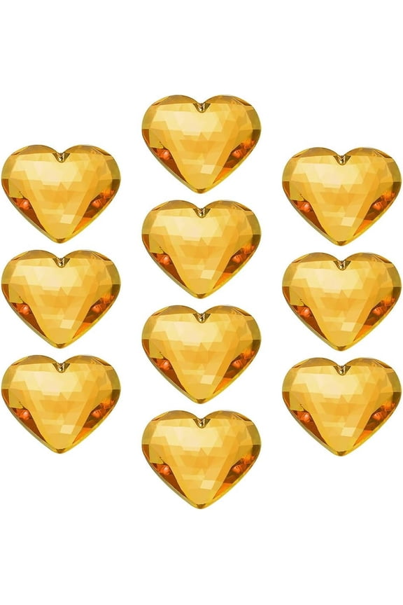 10 Pcs Gold Large Heart Acrylic Rhinestone 2.3" Flat Back Faceted Big Heart Crystal Gems Rhinestone with Back Glue Props Embelishments Gems