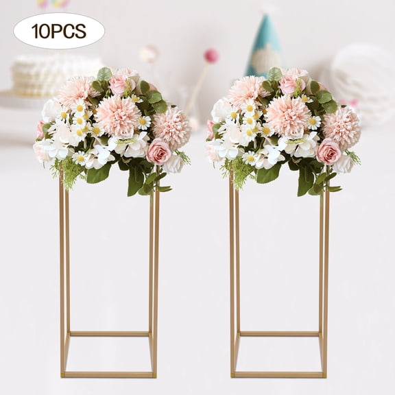 10 Pcs Gold Metal Flower Stands for Wedding, 31.5 Inch Tall Square Column Centerpieces Stand for Table Decorations, Heavy Duty Iron Rack for Party Birthday Reception Decor