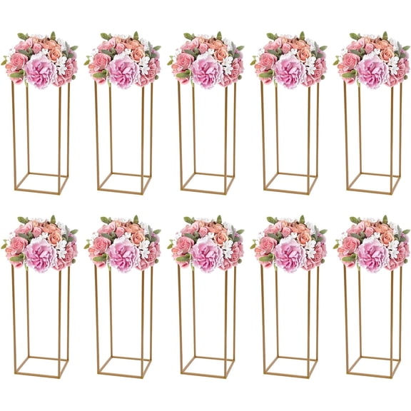 Shangmakel 10 Pcs Gold Vase Metal Column Stand, Floor Vase Table Centerpieces for Reception,Flower Column Stand for Wedding Home Party Decorations