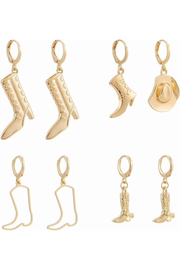 10 Pcs Golden Cowboy Huggie Hoop Earrings Metal Charm Huggie Hoop Earrings Hat Charm Dangle Huggie Earrings Hollow Shoes Charms Huggie Hoop Earrings for Women Jewelry Making