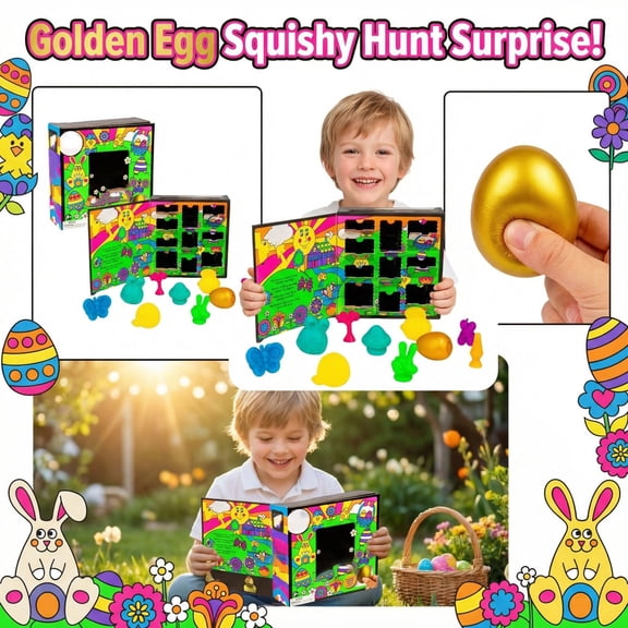 10 Pcs Golden Egg Mystery Squishy Fidget Box, Spring Surprise Sensory Stress Balls for All Ages, Candy-Free Easter Basket Stuffer