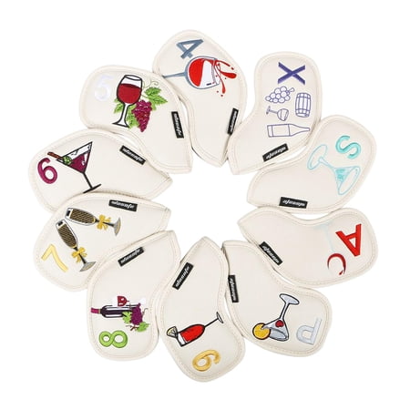 10 Pcs Golf Iron Head Covers PU Leather Embroidered Patterns For Golf Clubs Head Beige