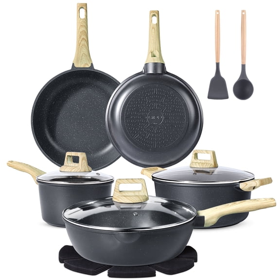 GIPP 10pcs Ceramic Coating Kitchen Cookware Sets,Pots and Pans Set Non stick,Dishwasher Safe Induction Cookware