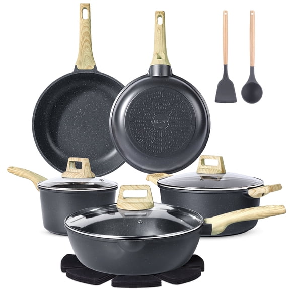 GIPP 10pcs Ceramic Coating Kitchen Cookware Sets,Pots and Pans Set Non stick,Dishwasher Safe Induction Cookware