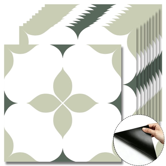 10 Pcs Green Moroccan Peel and Stick Floor Tiles 12x12 Inch Cover 10 Sq.Ft, Self-Adhesive DIY Vinyl Flooring, Removable Waterproof Wear-Resistant for Bathroom Kitchen Wall Bedroom Stairs Home