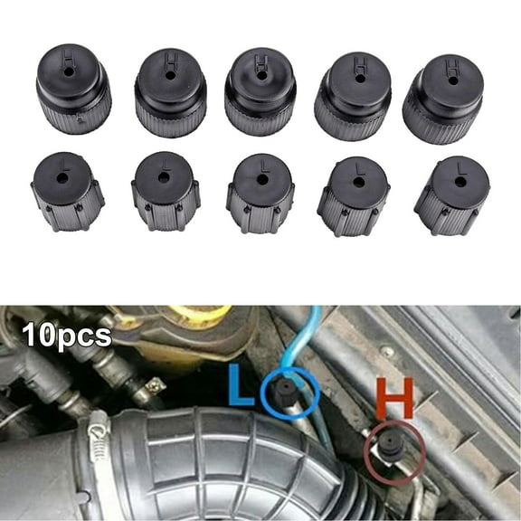 10 Pcs H&L Pressure A/C Valve Cap Air Conditioning Service Tools Black Auto Accessories