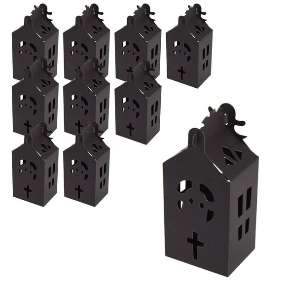 10 Pcs Halloween Black Hollow Gift Boxes, Paper Candy Treat Boxes for Cookies, Chocolates, Party Favors
