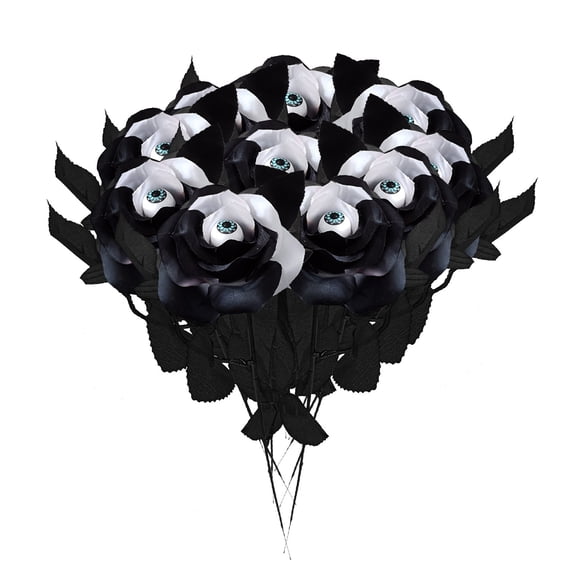 10 Pcs Halloween Eyeball Flowers, 2.75*15.3 Inch Artificial Silk Roses Flowers with Eyeballs Faux Eyeballs Rose Gothic Rose Bushes for Halloween Party Home Decorations