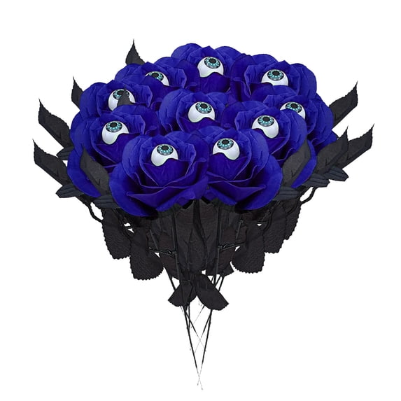 10 Pcs Halloween Eyeball Flowers, 2.75*15.3 Inch Artificial Silk Roses Flowers with Eyeballs Eyeballs Rose Gothic Rose Bushes for Halloween Party Home Decorations