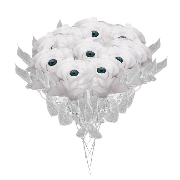 10 Pcs Halloween Eyeball Flowers,Artificial Silk Roses Flowers Faux Eyeballs Rose Gothic Rose Bushes,For Party Arrangements Home Decor House Props,For Men and Women,6 Colors(White)