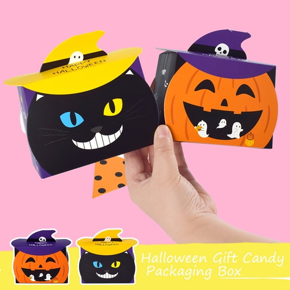 10 Pcs Halloween Gift Candy Boxes, Paper Pumpkin Treat Packaging Boxes for Cookies Desserts and Trick Or Treat Favors, Halloween Party Supplies