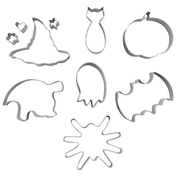 10 Pcs Halloween Stainless Steel Cookie Cutters Set, Easy Release DIY Pumpkin Ghost Bat Shaped Baking Molds for Cookies, Fondant