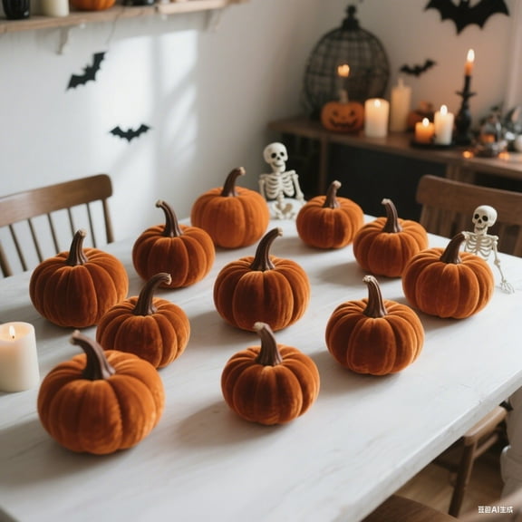 10 Pcs Halloween Velvet Pumpkins Ornaments, Small Faux Pumpkins 2.36" for Fall Thanksgiving Halloween Table Centerpiece Home Decor