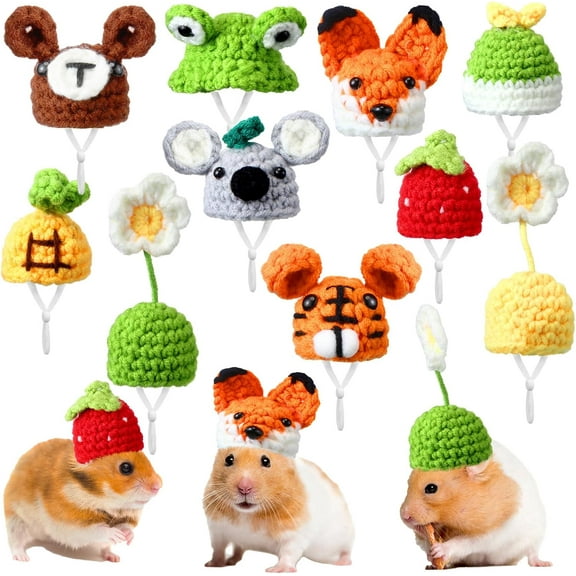 10 Pcs Hamster Hat Small Animals Cute Tiny Hat Mini Hand Knitted Hats for Snakes Pets Bearded Dragon Guinea Pig Bunny Costume Accessories Easter Holiday Parties