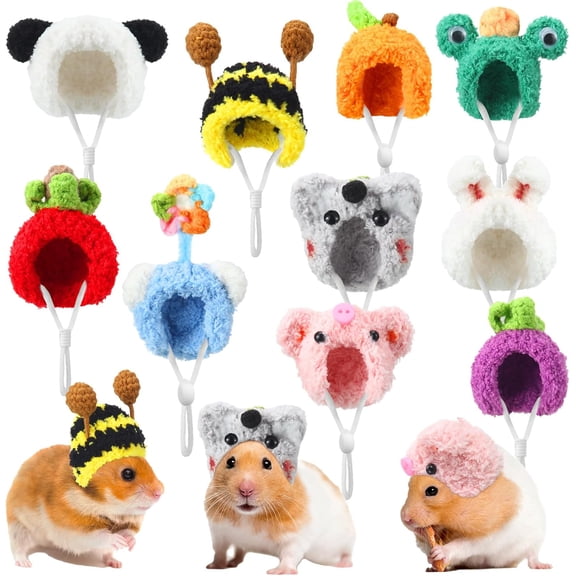 10 Pcs Hamster Hat Small Animals Cute Tiny Hat Mini Hand Knitted Hats for Snakes Pets Bearded Dragon Guinea Pig Bunny Costume Accessories Easter Holiday Parties