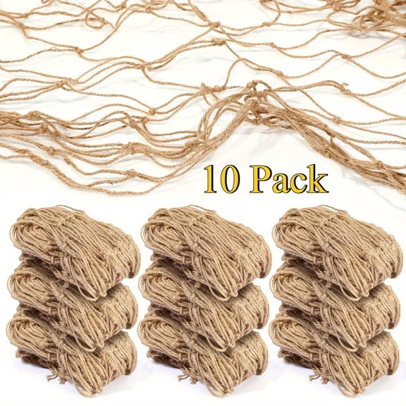 10 Pcs Handwoven Natural Fishing Net Decorations, Vintage Maritime Props for Pirate Parties Nautical-Themed Events Beach Celebrations Ocean-Inspired Birthday Decor, Coastal Wall Backdrops