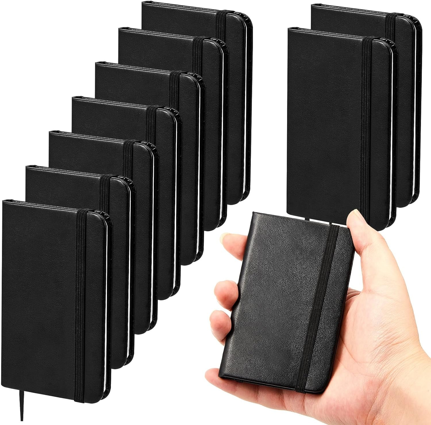 10 Pcs Hardcover Leather Pocket Notebook 4 x 2.5 Inch Small Notebook 50 Sheets Hardcover Mini Notepad Tiny Lined Journal Notebook for Office Home School Writing Supplies (Black)