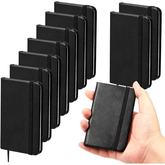 10 Pcs Hardcover Leather Pocket Notebook 4 x 2.5 Inch Small Notebook 50 Sheets Hardcover Mini Notepad Tiny Lined Journal Notebook for Office Home School Writing Supplies (Black)