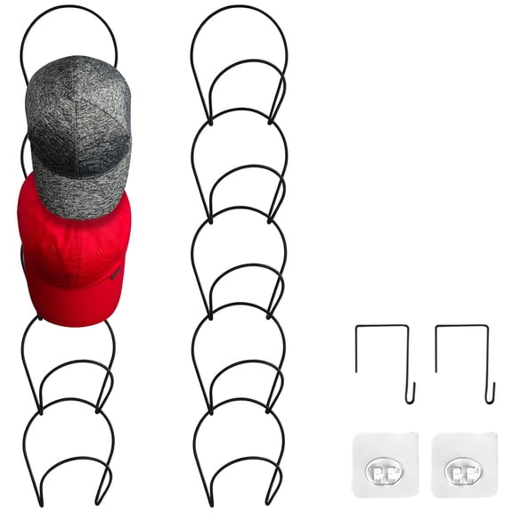 10 Pcs Stackable Hat Rack Organizer – Detachable Metal Cap Holder with 5 Rings, 29.9" Tall, Adjustable Wall or Door Mount, Space‑Saving Storage for Baseball Caps & Hats