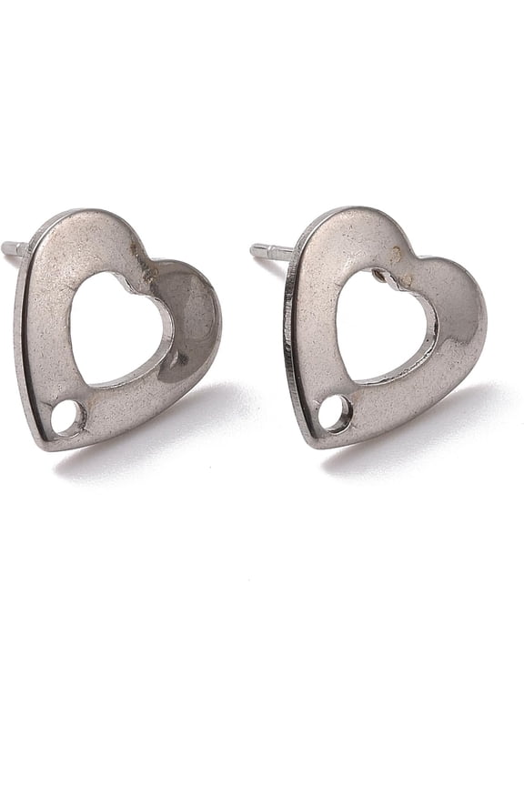 10 Pcs Heart Earrings Post Earrings Studs with Hole Stainless Steel Textured Love Silver Stud Earring Findings for Jewelry Making Supplies DIY Women Beginner 11x11mm Hole: 1.6mm Pin: 0.7mm