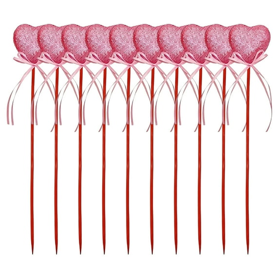 10 Pcs Heart Floral Stems, Glitter Foam Heart Picks With Bow, Pink Heart - Shaped Floral Sticks For Festival Atmosphere, Party Decor, Home Decoration, Anniversary, Valentine's