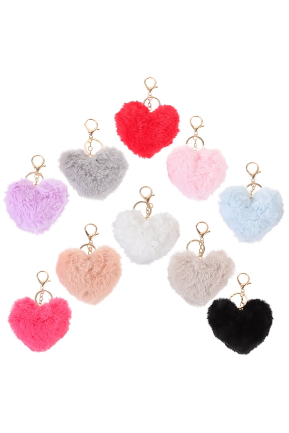 10 Pcs Heart Puff Ball Keychain Fuzzy Pendant Women's