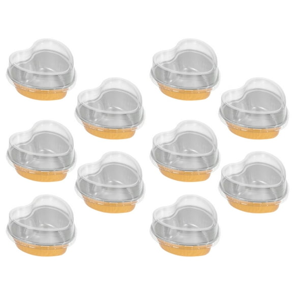 10 Pcs Heart-Shaped Aluminum Foil Box Pan Ramekins with Lids Jelly Mold Cake Covered Design Pans Decorative