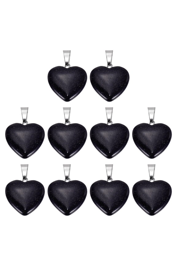 10 Pcs Heart Stone Pendants, 20mm Natural Crystal Valentine Love Heart Pendants Dark Black Love Charm Worry Stones for Meditation Energy DIY Necklace Jewelry Making