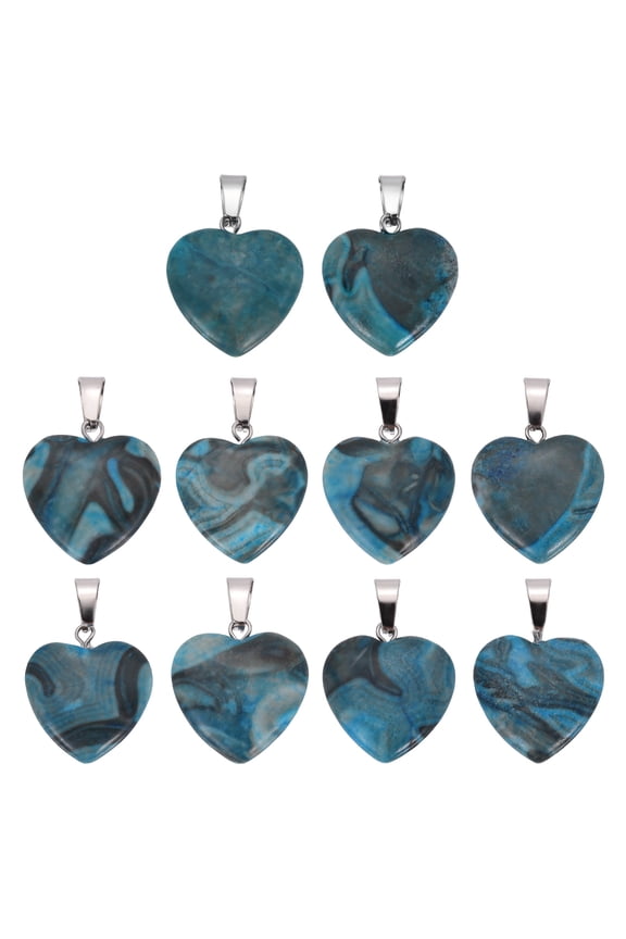 10 Pcs Heart Stone Pendants, 20mm Natural Crystal Valentine Love Heart Pendants Dark Blue Love Charm Worry Stones for Meditation Energy DIY Necklace Jewelry Making