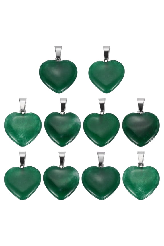 10 Pcs Heart Stone Pendants, 20mm Natural Crystal Valentine Love Heart Pendants Dark Green Love Charm Worry Stones for Meditation Energy DIY Necklace Jewelry Making