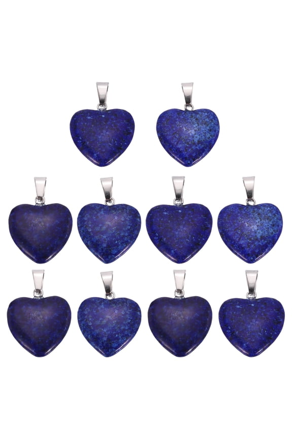 10 Pcs Heart Stone Pendants, 20mm Natural Crystal Valentine Love Heart Pendants Deep Blue Love Charm Worry Stones for Meditation Energy DIY Necklace Jewelry Making