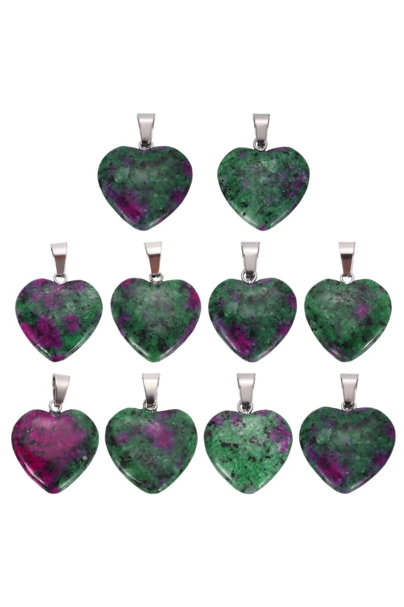 10 Pcs Heart Stone Pendants, 20mm Natural Crystal Valentine Love Heart Pendants Forest Green Love Charm Worry Stones for Meditation Energy DIY Necklace Jewelry Making