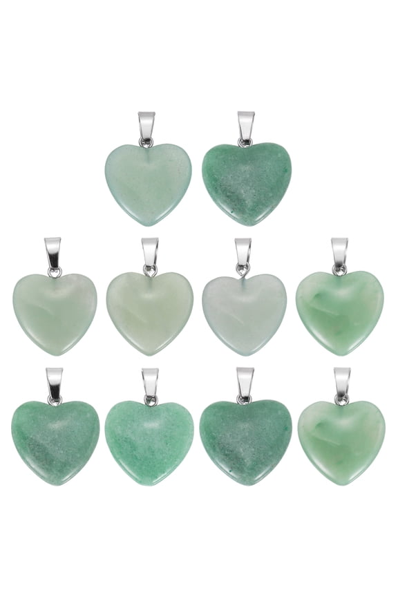 10 Pcs Heart Stone Pendants, 20mm Natural Crystal Valentine Love Heart Pendants Light Green Love Charm Worry Stones for Meditation Energy DIY Necklace Jewelry Making